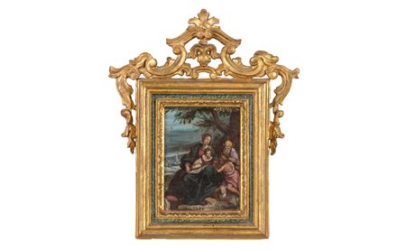 "Sacra Famiglia con San Giovannino" olio su rame, 