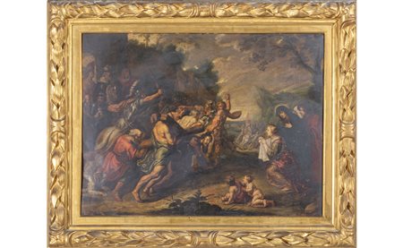 Scuola fiamminga sec.XVII "Scena religiosa" olio 