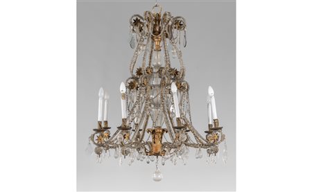 Importante lampadario a otto luci in metallo, 