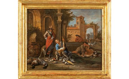 Scuola fiamminga sec.XVIII "Scena bambocciante" 