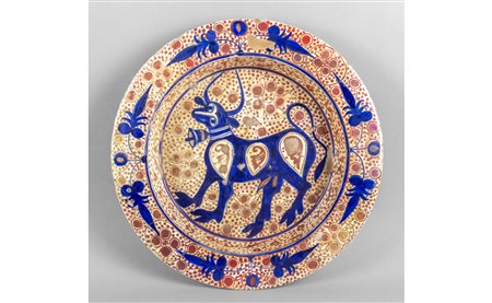 Piatto da parata in maiolica a lustro decorato 