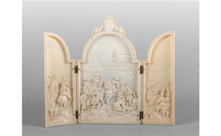 Scena di cavalieri, trittico in avorio scolpito, 