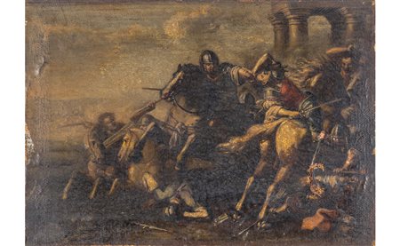 Scuola emiliana sec.XVII "Battaglia" olio<br>cm. 