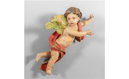 Angelo, scultura in legno intagliato e 