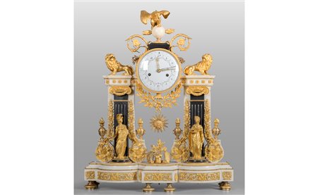 Monumentale pendola Luigi XVI in bronzo e marmo a 