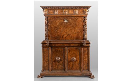 Monetiere in noce intagliato a bambocci, Genova 