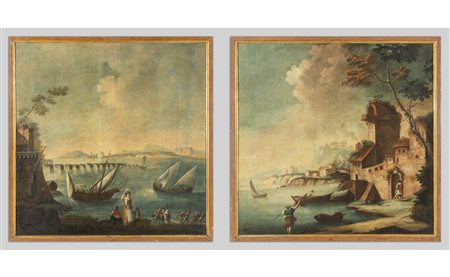 Scuola veneta sec.XVIII "Paesaggi animati da 