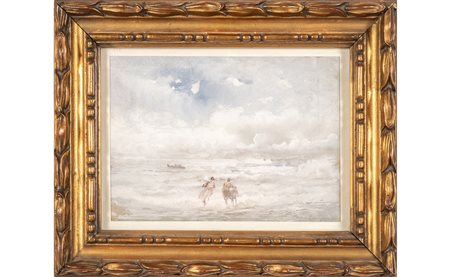 POMPEO MARIANI (1857-1927) <br>Marina con vento 