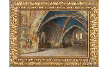 Interno di chiesa<br>olio, f.to in b. a ds. 