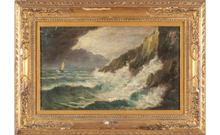 Mareggiata <br>olio sec.XIX<br>cornice in legno 