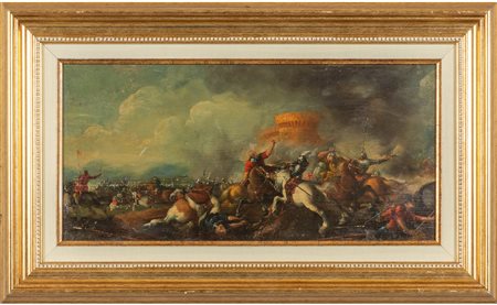 Battaglia<br>olio su tavola, inizi sec.XX<br>cm. 