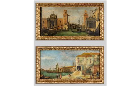 Vedute veneziane<br>coppia di olii, sec.XX<br>cm. 
