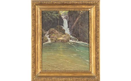 Scuola italiana sec.XIX<br>Cascata<br>olio su 