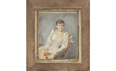 Giovane dama con vestito bianco<br>olio su 