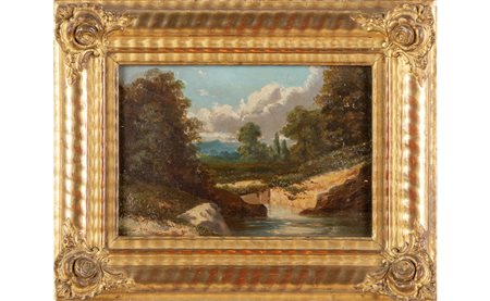 Paesaggio con torrente<br>olio su tavoletta, 