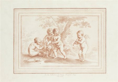 INCISIONE<BR>"Quattro putti intenti a giocare con una pecorella"