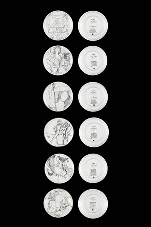 SALVADOR DALI'<BR>Figueres (Spagna) 1904 - 1989<BR>a-"La scultura", es. n. 687/3020<BR>b-"La danza", es.926/3020<BR>c-"La musica" es. 86/3020<BR>d-"La pittura", es. 2207/3020<BR>e-"La recitazione", es. 67/3020<BR>f-"La poesia", es. 352/3020