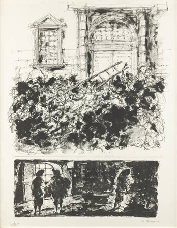 MASSIMO QUAGLINO<BR>Refrancore (AT) 1899 - 1982 Torino<BR>"Tumulto di San Martino (I Promessi Sposi)"