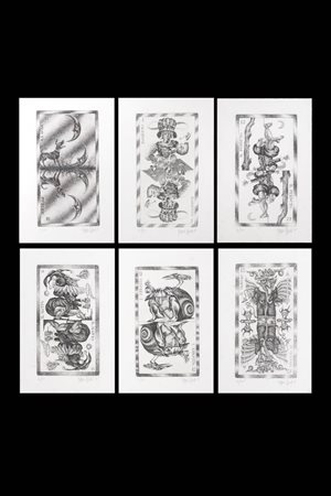 FRANCO BRUNA<BR>Torino 1935 - 2014 Cuneo<BR>Lotto di sei incisioni raffiguranti "Tarocchi" 1980