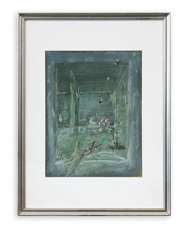 GIANCARLO OSSOLA (1935-2015) - Luogo chiuso con figura inquietante, 1976