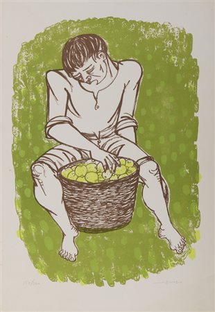 MIGNECO GIUSEPPE (1908 - 1997) - SENZA TITOLO (CONTADINO CON CESTO DI LIMONI).