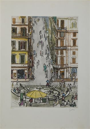 GUTTUSO RENATO (1912 - 1987) - FONTANA DELLA BARCACCIA E VIA CODOTTI.