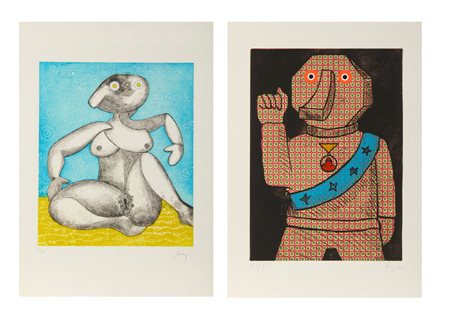 BAJ ENRICO (1924 - 2003) - LOTTO COMPOSTO DA N. 2 FOGLI. THE GREAT EUROPEAN NUDE; IL GENERALE.