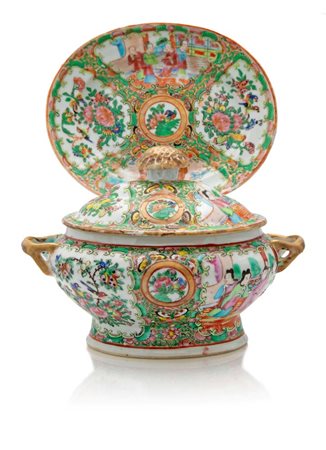 Piccola zuppiera con coperchio e vassoio in porcellana Famiglia Rosa...