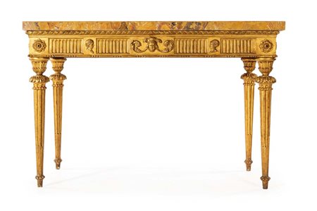 Console Luigi XVI in legno dorato, fine del XVIII secolo piano lastronato in...