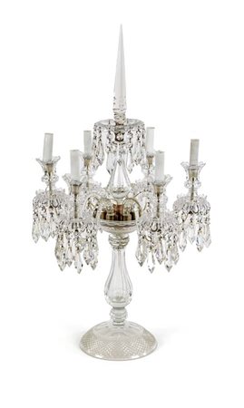 Girandole in vetro e cristallo a sei luci, XIX secolo fusto centrale...