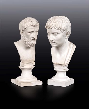 Filippo Tagliolini (Fogliano 1745 - Napoli 1809) Due bustini in biscuit, Real...