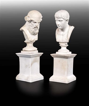 Filippo Tagliolini (Fogliano 1745 - Napoli 1809) Due bustini in biscuit, Real...