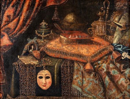 Pittore romano del XVII secolo Imitatio – Natura morta con maschera,...