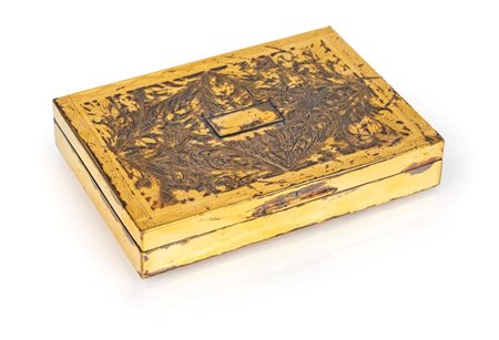 Scatola rettangolare in argento 800/000 dorato coperchio incernierato con...