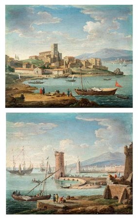 Giacomo Van Lint (Roma 1723 - Roma 1790) Coppia di vedute costiere a) Firma...