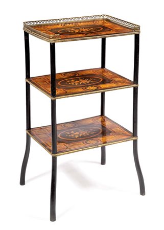 Étagère Napoleone III a tre ripiani in legno intarsiato, seconda metà del XIX...