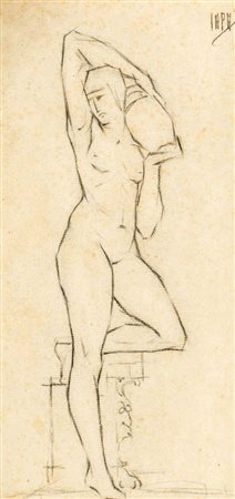 Figura con Urna Firmato in alto a destra "IAPA" Matita su carta mm 230x150 -...