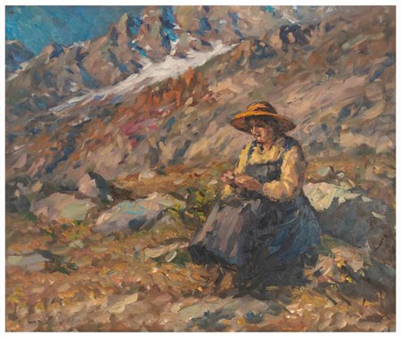 Carlo Bossone (1904 - 1991)
Paesaggio alpino con contadina, 1942