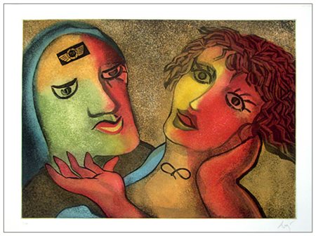 ENRICO BAJ Milano 1924 – Vergiate 2003 Amanti 1990 Acquaforte, acquatinta a...