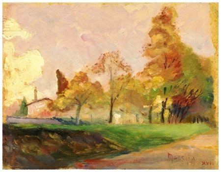 SANTI MACCHIA Pisa 1884 – Pisa 1964 Le Piagge in autunno 1938 Olio su cartone...