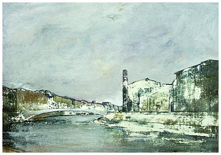 BRUNO MAGONI Morbegno 1940 Lungarno alba 1998 Olio e t.m. su tela 60 x 90....