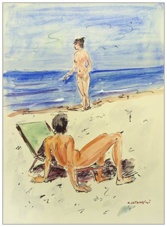 ALFREDO CATARSINI Viareggio 1899 – Viareggio 1993 Dopo il bagno Tecnica mista...