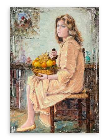 CLAUDIO SECCHI (1920-?) - Ragazza con frutta