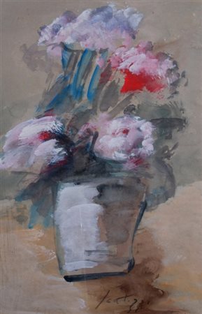SCATIZZI SERGIO (Gragnano 1918 - Firenze 2009) "Vaso di fiori" Olio su carta...