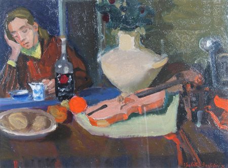 BARTOLINI UGO VITTORE (Firenze 1906 - Milano 1975) "Interno con natura morta...