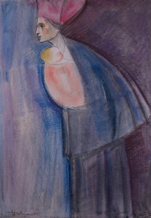 LONGARETTI TRENTO (Treviglio 1916) "Figura" Litografia e acquerello su carta...