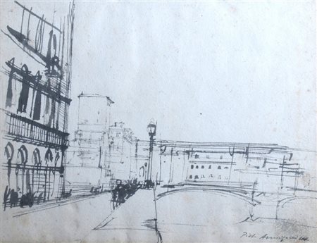 ANNIGONI PIETRO (Milano 1910 - Firenze 1988) "Strada con ponte" China su...