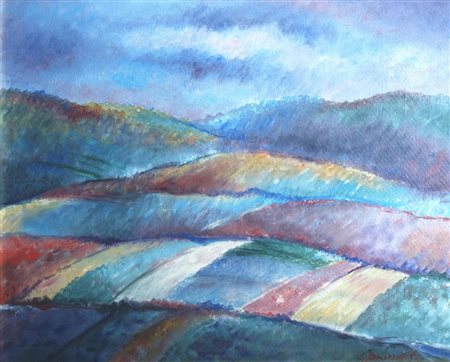 OMICCIOLI GIOVANNI (Roma 1901 - Roma 1975) "Cielo e colline di sera" Olio su...