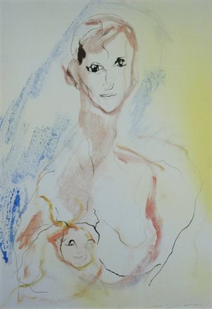 TRECCANI ERNESTO (Milano 1920 - Milano 2009) "Figura con bambino" Olio su...