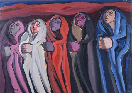 TERRUSO SAVERIO (Monreale 1939 - Milano 2003) "Processione" Olio su tela cm....